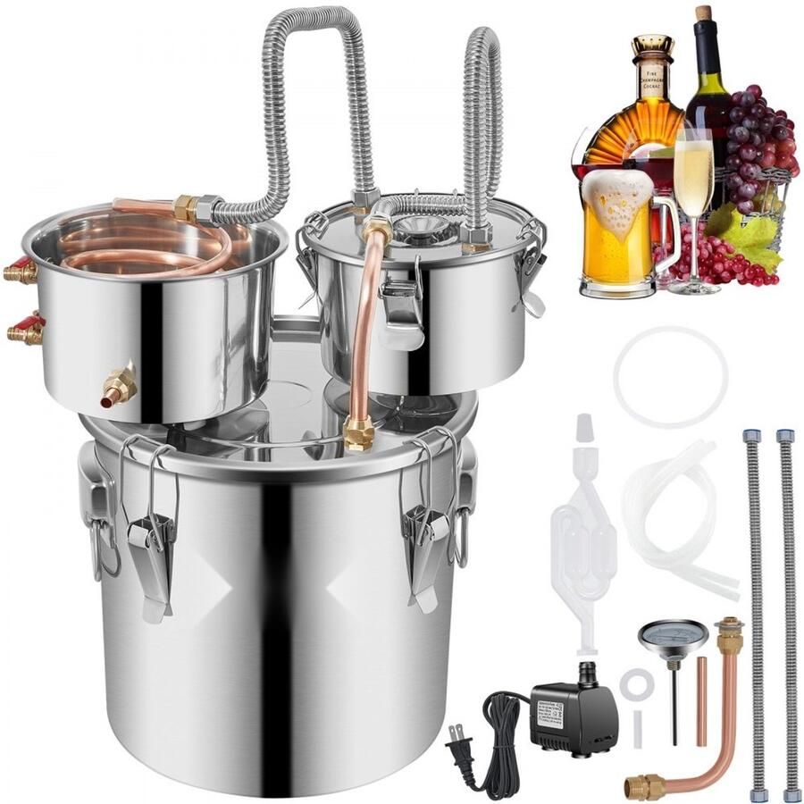 Alambiek Distilleerketel Stookketel 12 3 Liter RVS & Rood Koper Voor Moonshine en Fruitwijn 35 x 35 x 33 cm