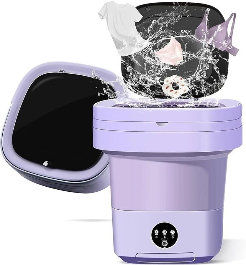 Allero Mini Wasmachine Draagbare Wasmachine Draagbare Droger 2-in-1 11 Liter Opvouwbaar Paars Zacht Geluidsniveau