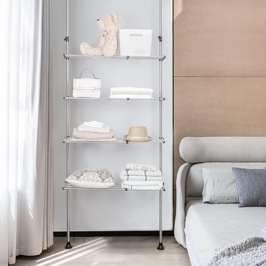 Badkamer 4-Tier boven het toilet opbergrek ruimtebesparende wasplank wasmachine droger organizer verstelbare hoogte en breedte zwart Wasmachine rek