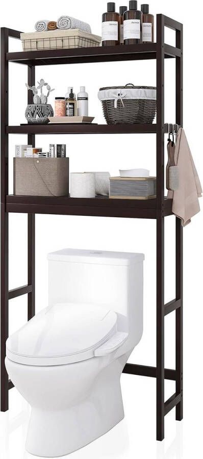 Badkamer opbergplank bamboe over-het-toilet ruimtebesparend donkerbruin met verstelbare planken Wasmachine rek