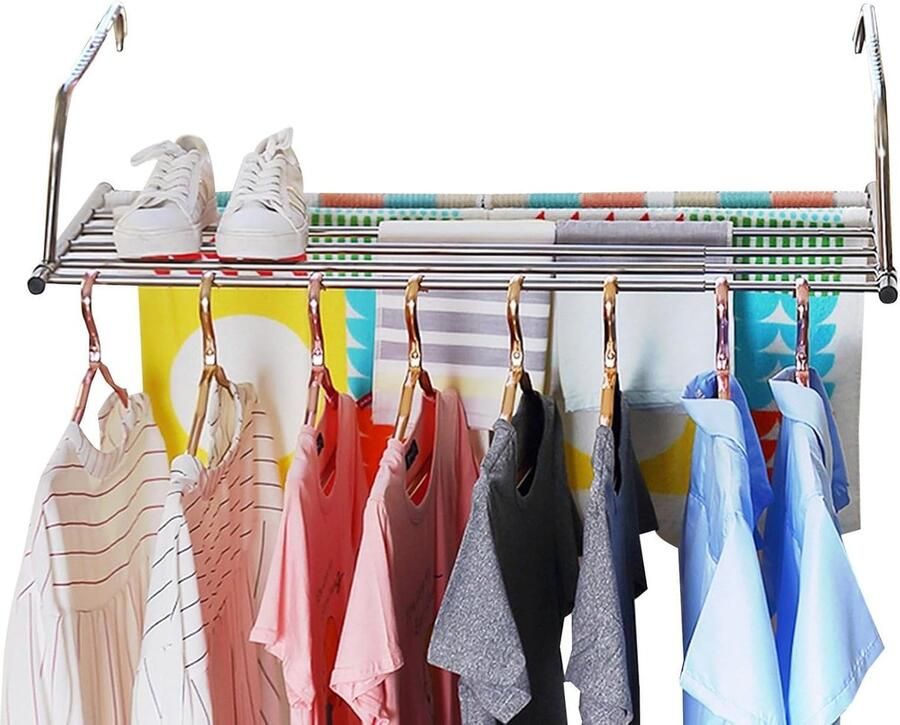 Balkon Wasdroger Verwarmd Droogrek Kleding Drogen 10 Niveaus Aanpassing Opvouwbaar 50-120cm Zilver