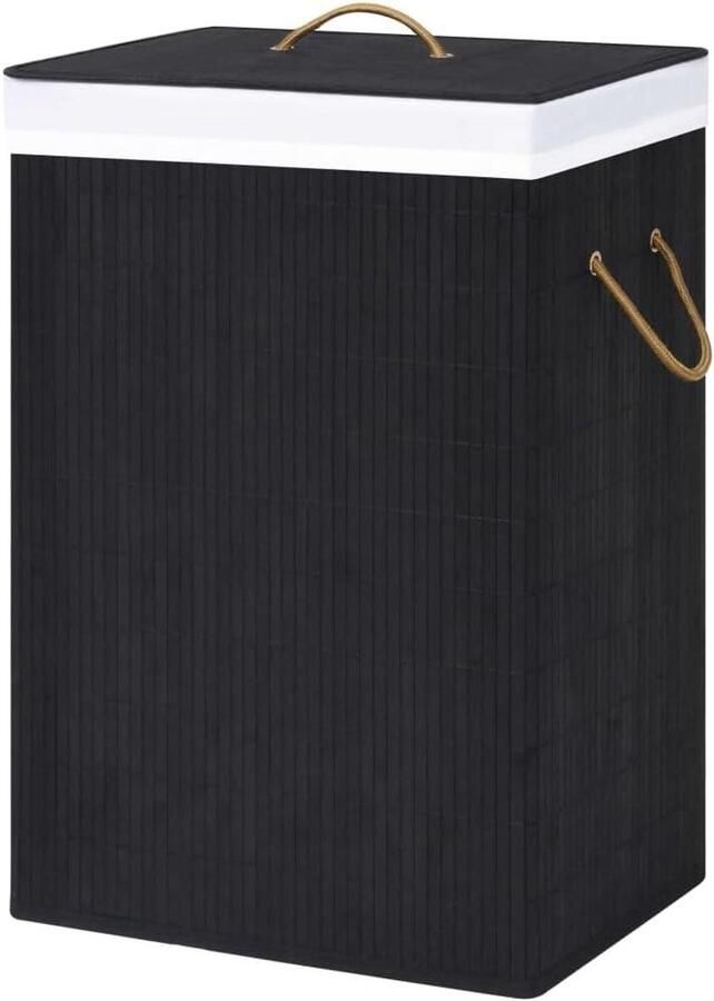 Bamboe wasmand Opbergmand vuile was Wassen organiseren Uitneembare binnenzak 40 x 30 x 60 cm Zwart