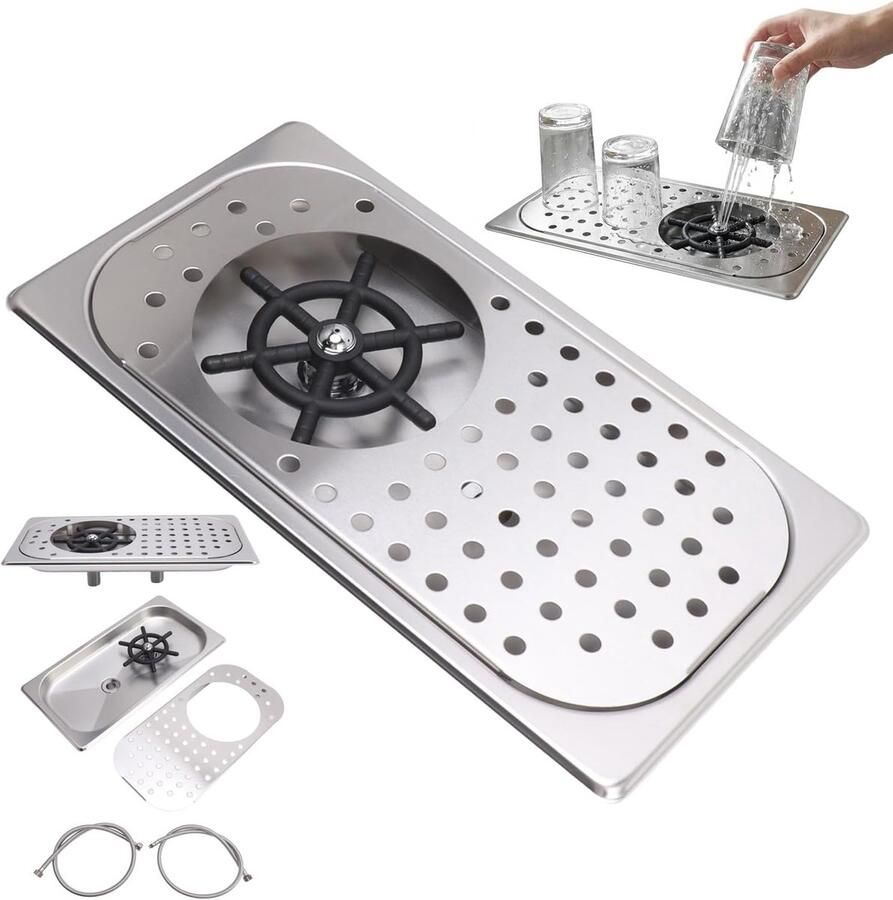 Barspoelbak met glazen spoeler roestvrijstalen bekerspoeler met hogedrukreiniging en afdruipbak voor bar en café