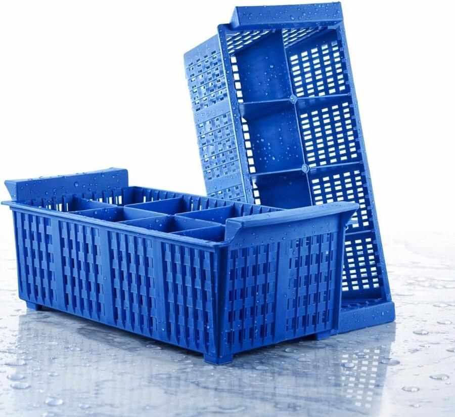 Bestekmanden Vaatwasser Spoelkorven Horeca Efficiënt Spoelen Dubbelpak XXL 8 Vakken Per Stuk Blauw