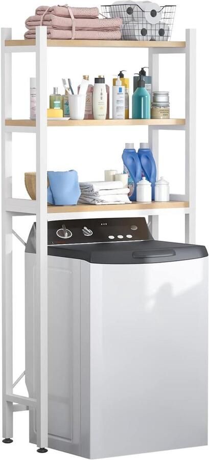 Boven het toilet opbergrek 3-laags ruimtebesparend badkamer opbergrek verstelbaar en multifunctioneel wit Wasmachine rek