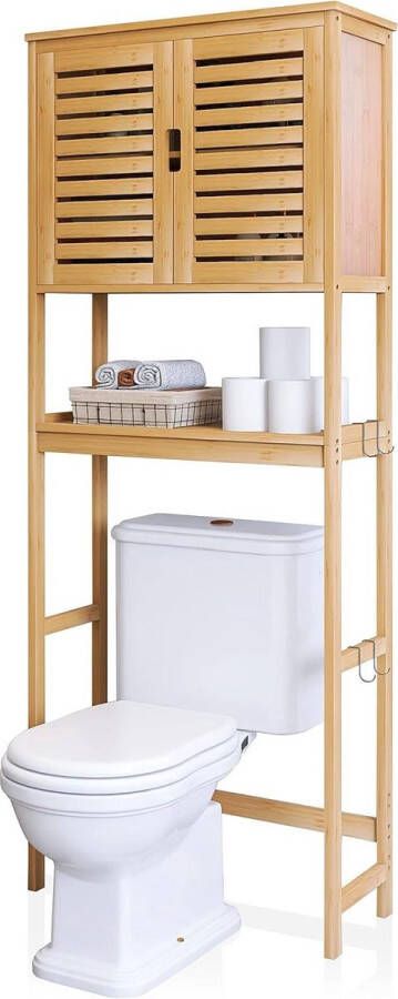 Boven toilet opbergkast met 2 deuren bamboe ruimtebesparende organizer Wasmachine rek