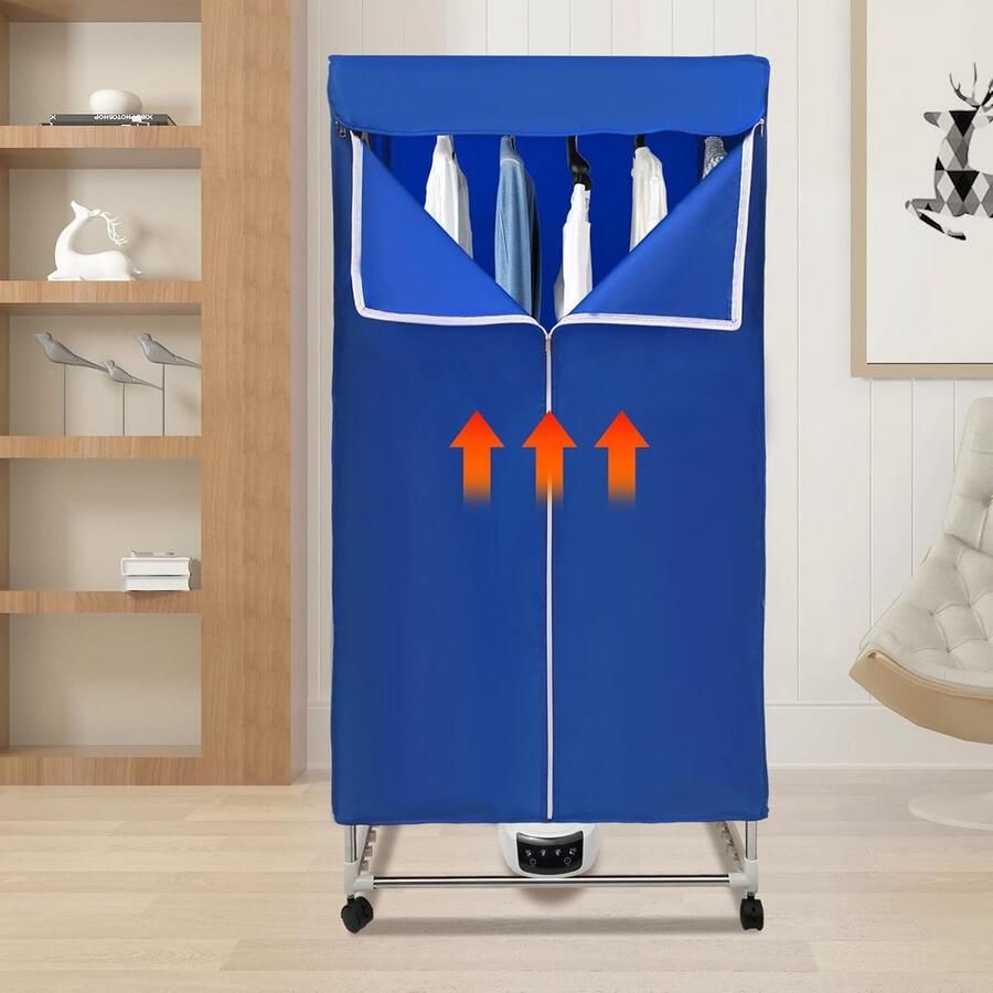 CCAUUB Electric Portable Dryer 1500W 220V Rolling Movable Tumble Dryer Mini Dryer Tumble Dryer 140-158°C for Homes RV Laundry (Touch Screen Blue)