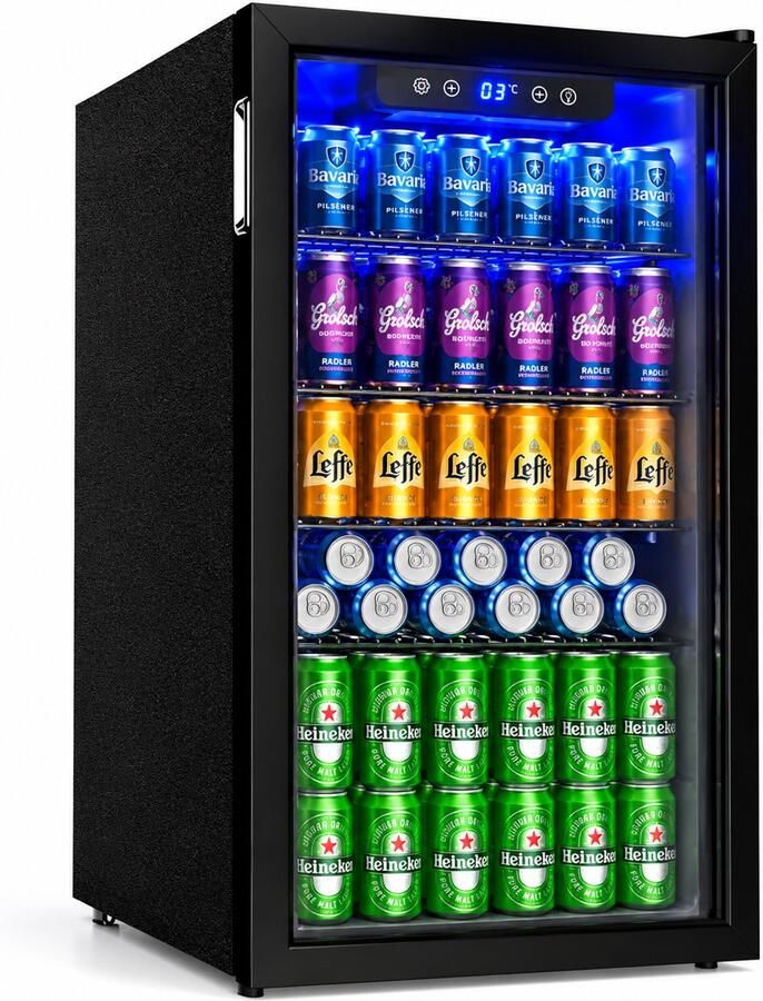 Celestul Drankenkoelkast 90L Mini Koelkast voor Bier Wijn & Frisdrank 126 Blikjes Glazen Deur LED Stil Instelbare Temperatuur 49×44 5×78cm Zilver