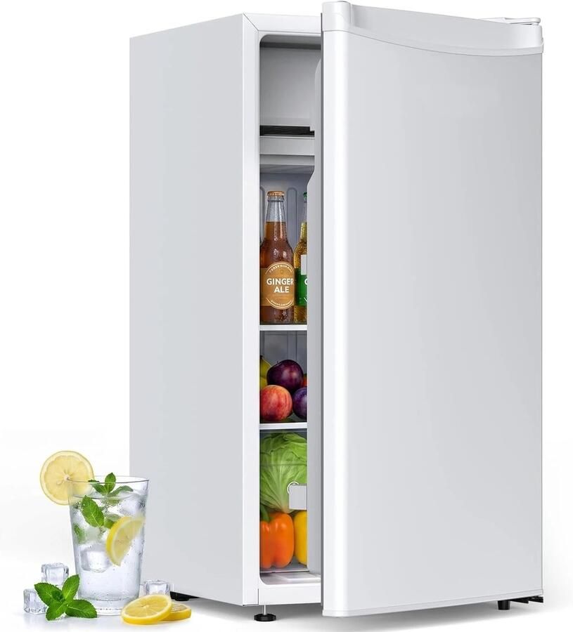 Celestul Mini Koelkast 90L Koelkast met Vriesvak Stille Minibar 41 dB Compacte Koelkast voor Slaapkamer Kantoor & Studentenkamer Wit