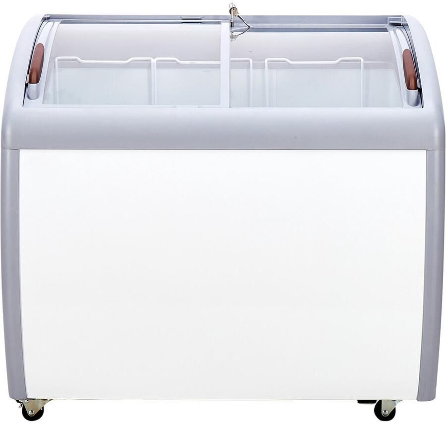 Commerciële Ijsvitrine 264 Liter Vriezer Mobiele Vriezer met Glazen Blad Gelato-Duikkast Voor Restaurants met 3 Draadmanden 2 Glazen Schuifdeuren En Vergrendelbare Wielen Wit