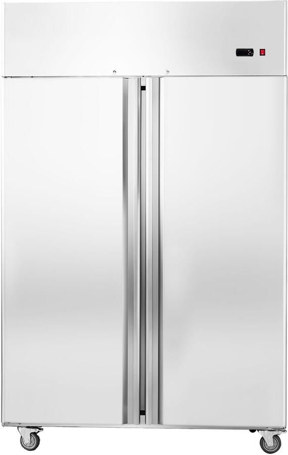 Commerciële Koelkast van 38 83 Kubieke Voet Koelkast met 2 Deuren Roestvrij Staal Automatische Ontdooifunctie 6 Planken. Temperatuurregeling van -2 8 Tot 8 3°C 4 Wielen voor Mobiliteit