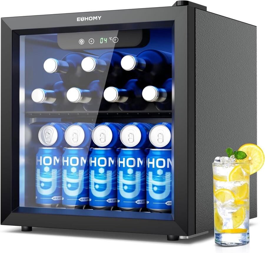 Compacte Dranken Koelkast met Glazen Deur Minibar voor 55 Blikjes Stille Tafelfleskoeler (36L)