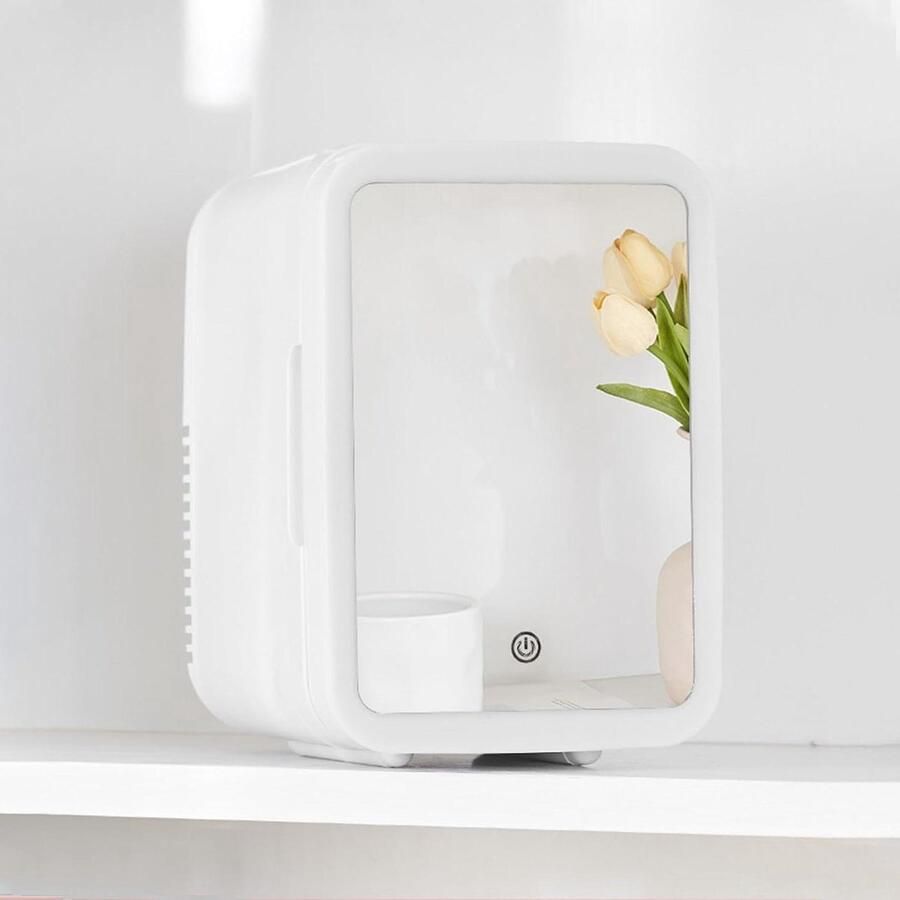 Compacte Koelkast Minikoelkast Make-upkoelkast Huidverzorging Koelen High-Definition Spiegel 6L Wit