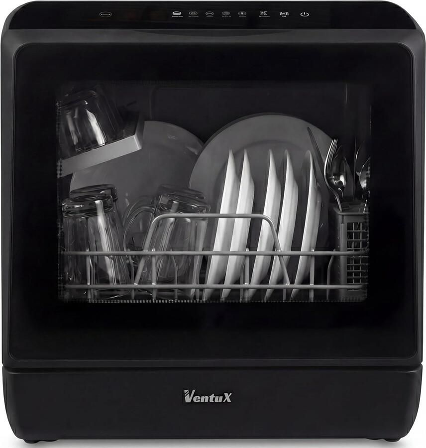 Compacte Vaatwasser Mini Afwasmachine Ruimtebesparend Schoonmaken App Bediening 42.5 cm Hoog Zwart