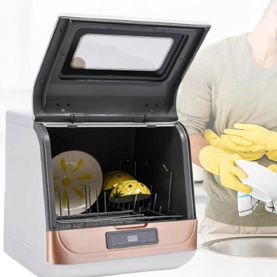 Compacte Vaatwasser Tafelmodel Reiniger Snelle Schoonmaak Installatievrij Apparaat Voor 4-6 Personen Gebroken Wit