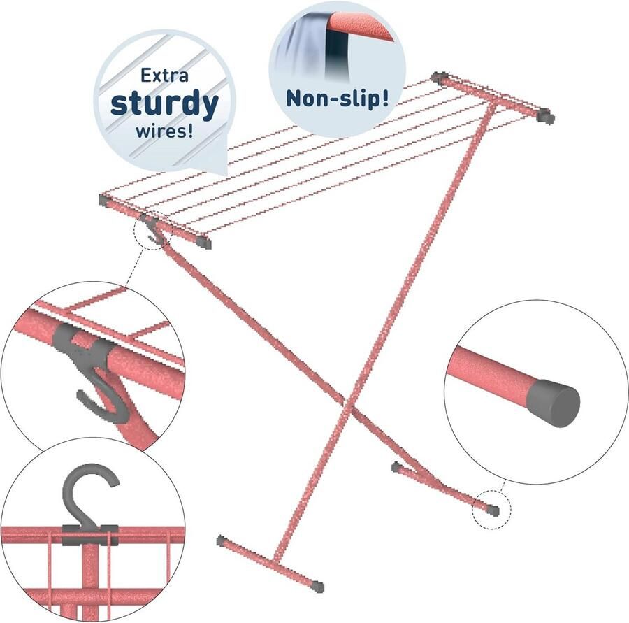 Compacte Wasdroger met Opberghaken Ruimtebesparend en Stabiel 5 m Droogoppervlak