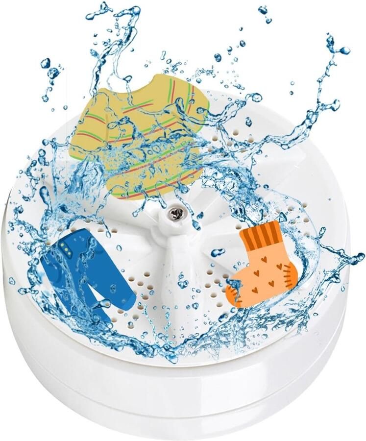Compacte Wasmachine Draagbare Reiniger Reizen en Kamperen Ultrasone Turbine Technologie 6.5 cm Diep Wit