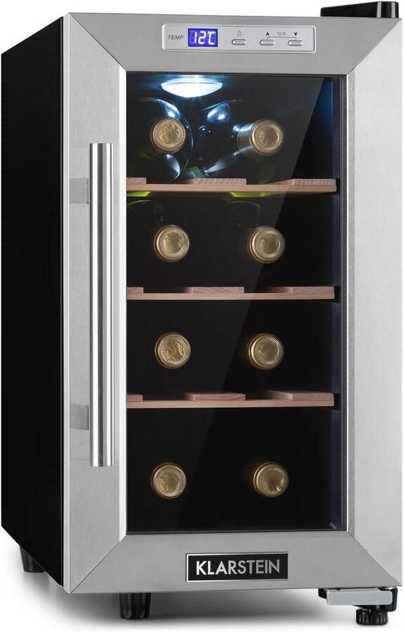Compacte Wijnkoelkast voor 8 Flessen Energiezuinig & Stil met Houten Plateaus