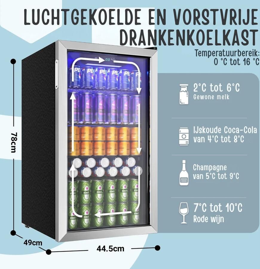 Damenzo Koelkast tafelmodel Mini koelkast Mini bar Afmeting 49 × 44 5 × 78 cm 90 Liter Zilver RVS