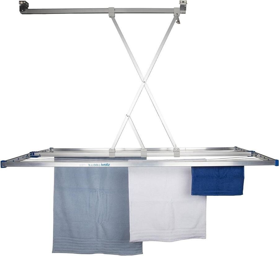 Dekendroger XL Wasdroger Plafond Draden Drooghouden Stevige Aluminium Constructie 165 x 75 cm Zilverblauw