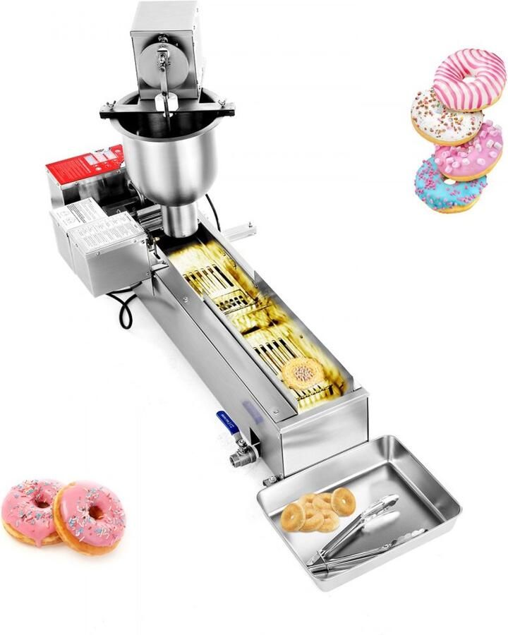 Donutmachine Commerciële Automatische Enkelrij Donutfriteuse 90 Stuks per Uur RVS Elektrisch 3 Vormmaten Voor Bakkerij & Horeca