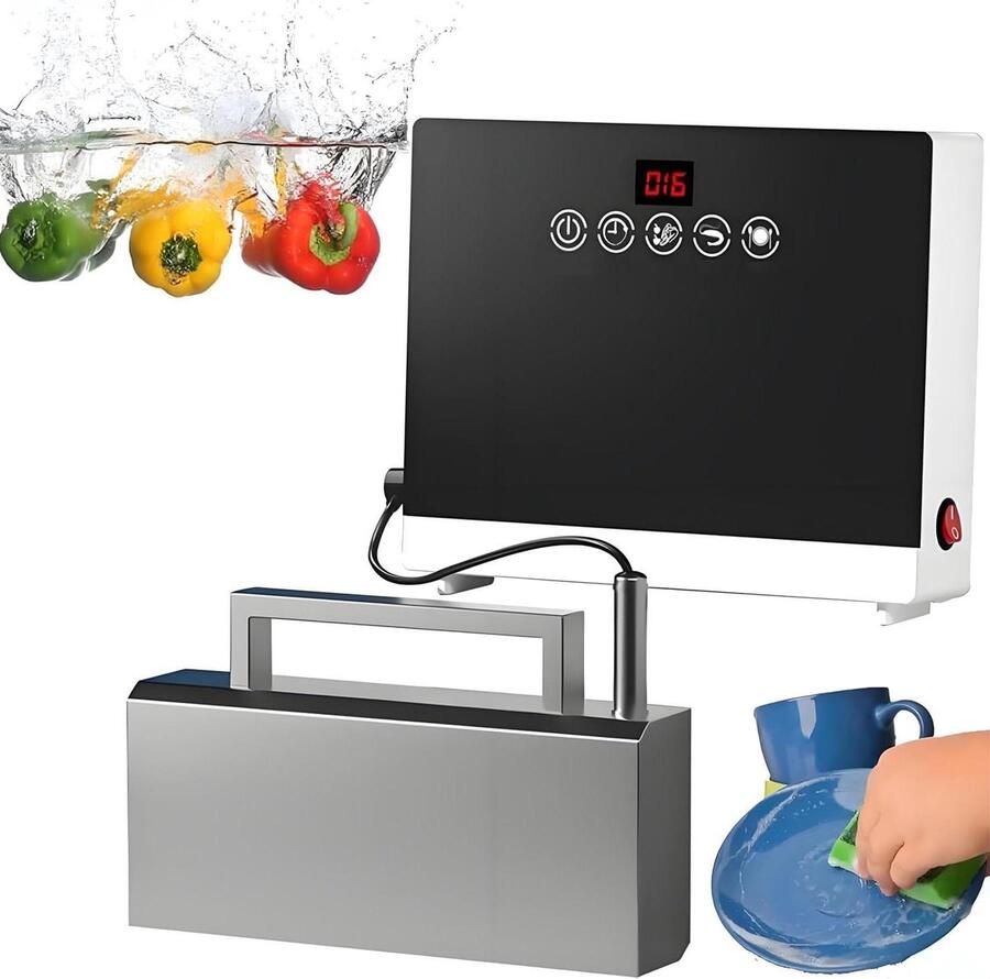 Draagbare Afwasmachine Gootsteen Reiniger Servies Reinigen Multifunctionele Reiniging 360 Watt Zilver