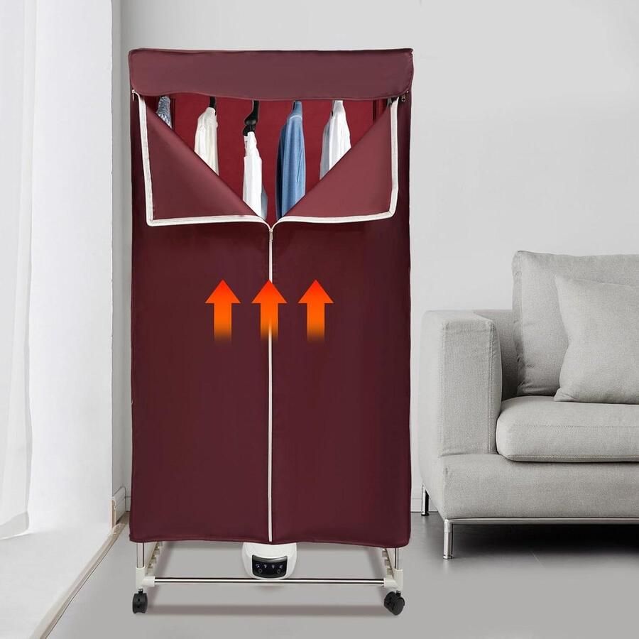 Draagbare Droger Kledingdroger Rek Snel Kleding Drogen Touchscreen Bediening 165 kg Capaciteit Wijnrood
