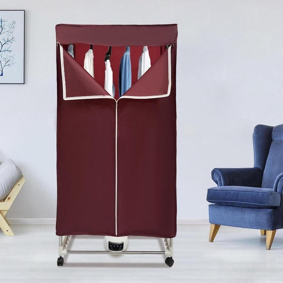 Draagbare Droger Mini Droogmachine Kleding Drogen Geluidsarm Ontwerp 70 x 50 x 150 cm Wijnrood