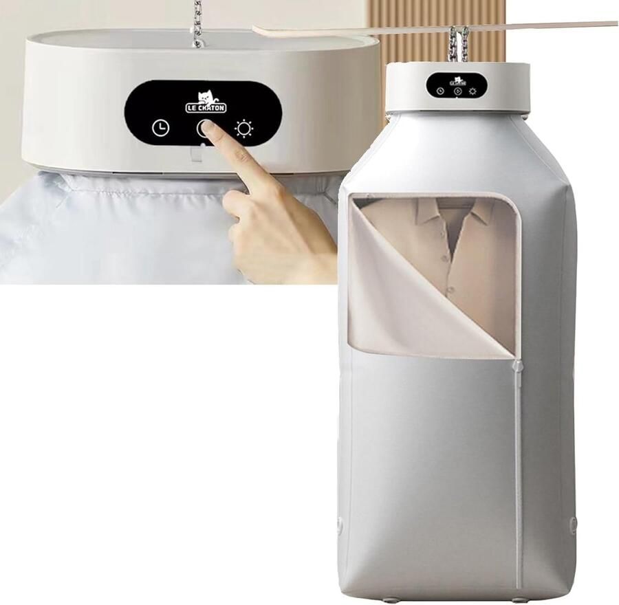 Draagbare elektrische droger met UV-sterilisator & timer 1200W opvouwbare sneldroger voor kleding en ondergoed ideaal voor studentenkamers reizen appartementen en kamperen (Grijs)
