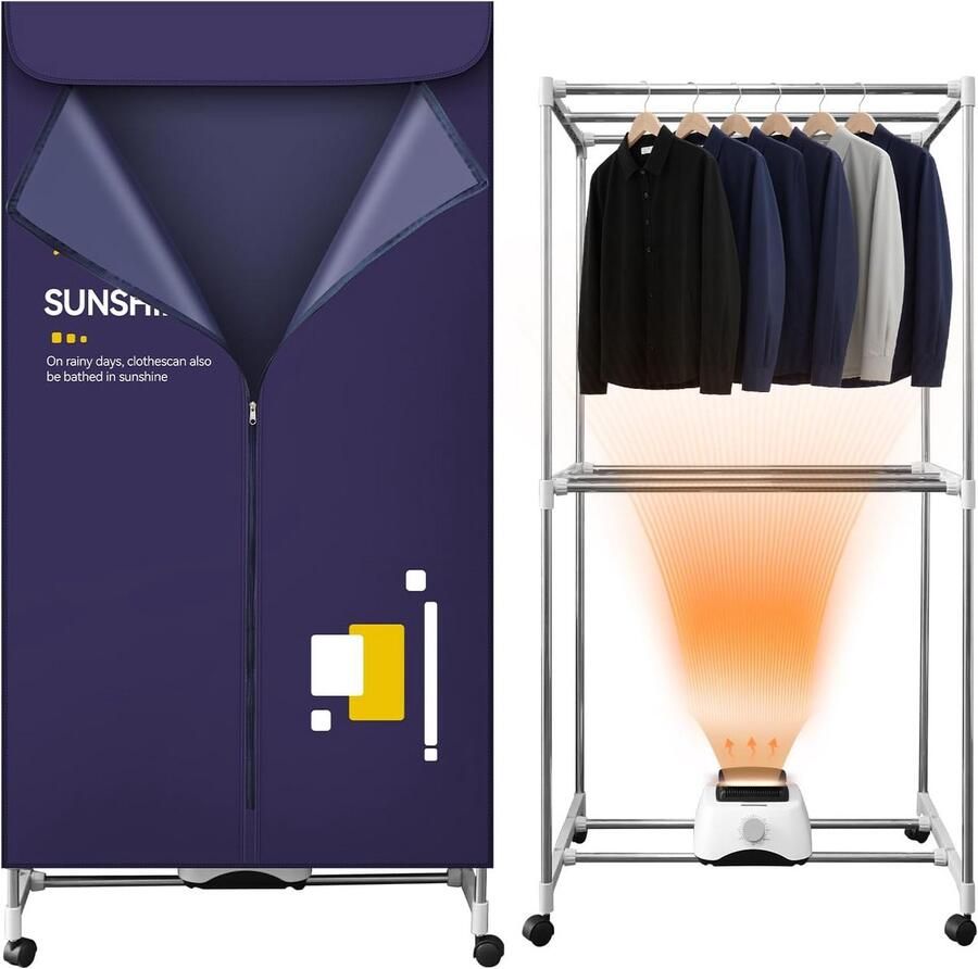 Draagbare Elektrische Kledingdroger met Warmterek en Afdekhoes voor Binnen