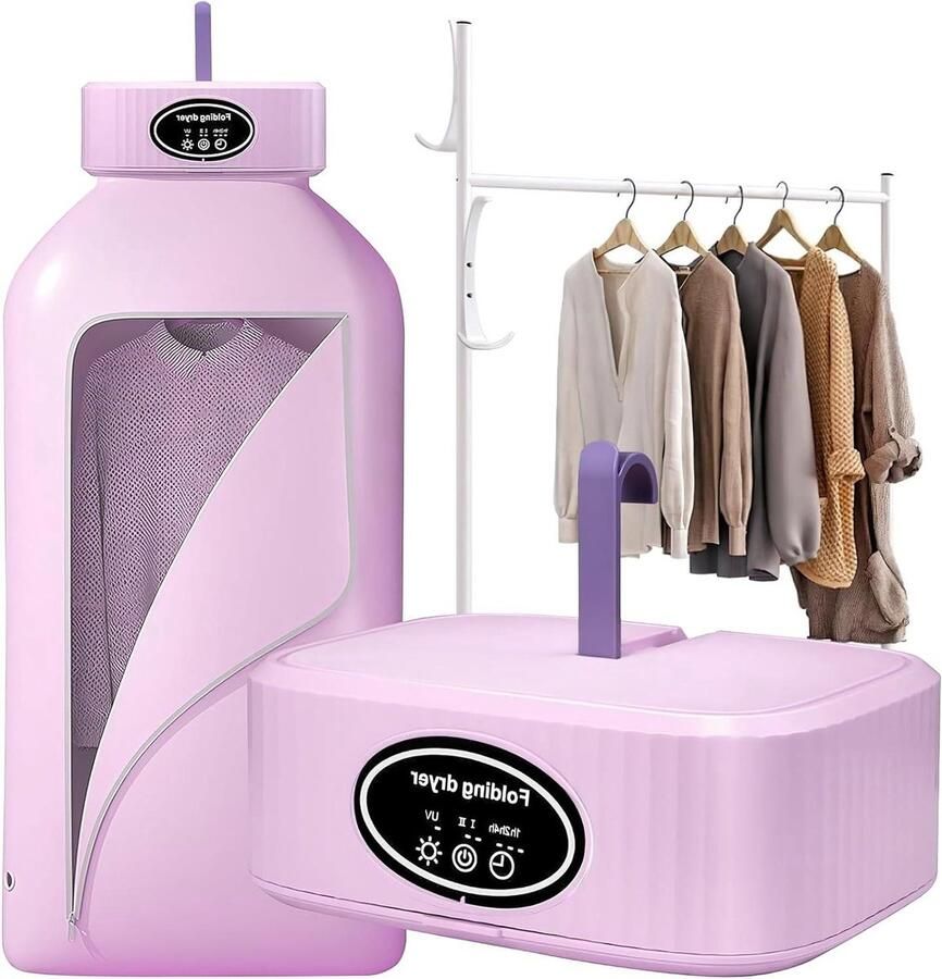Draagbare elektrische wasdroger mini-wasdroger 600 W 2 snelheden met droogzak desinfectie door ultraviolette stralen stil en efficiënt voor woning reizen camping (roze)