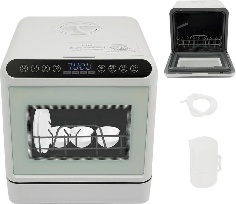 Draagbare Mini Vaatwasser met 6L Waterreservoir Vrijstaand Tafelmodel met 4 Programma's en Autodrogen