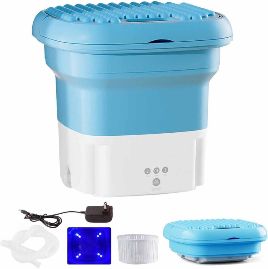 Draagbare Mini Wasmachine Blauw Opvouwbaar Met Afvoerbak Compact & Handzaam Voor Ondergoed & Baby Lichtgewicht & Praktisch Stijlvol & Efficiënt Duurzaam & Krachtig Eenvoudig te Reinigen