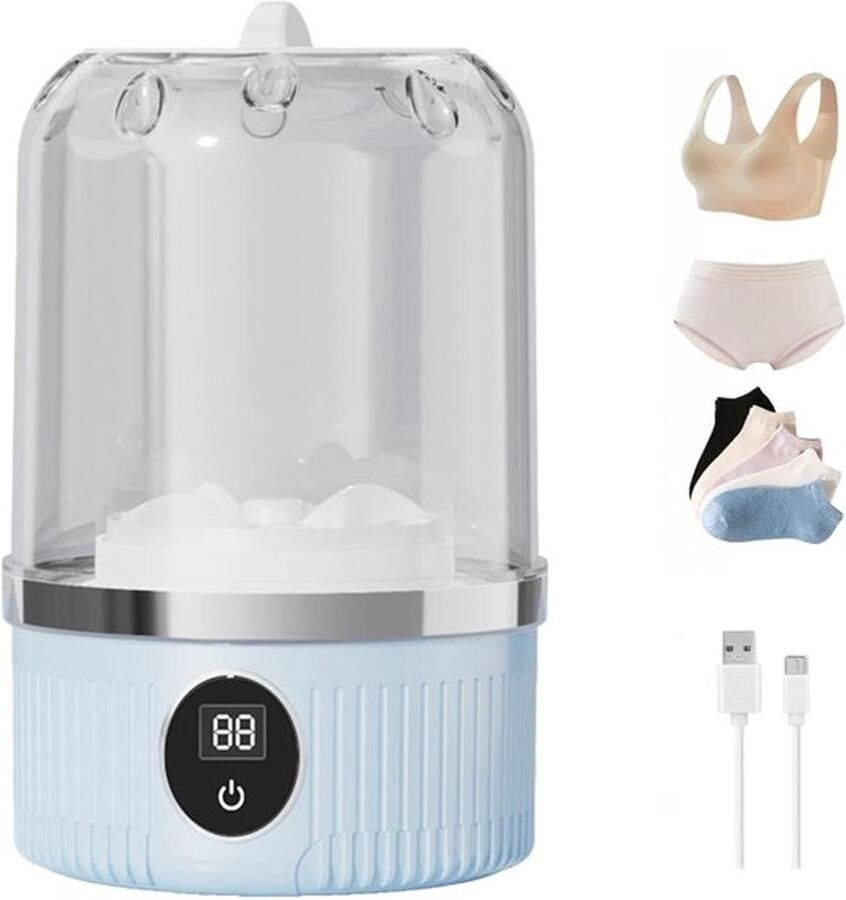 Draagbare mini-wasmachine Ondergoedwasmachine Sokkenwasmachine Reinigt kleine items Snelwasmachine USB-oplaadbare wasmachine Geschikt voor appartementen slaapzalen campers reizen en hotels Blauw