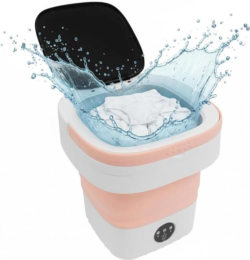 Draagbare mini-wasmachine opvouwbaar 12 l wasmachine met grote capaciteit en centrifugemand stil voor ondergoed sokken ideaal voor kamperen reizen woningen slaapzalen hotels campers (roze)