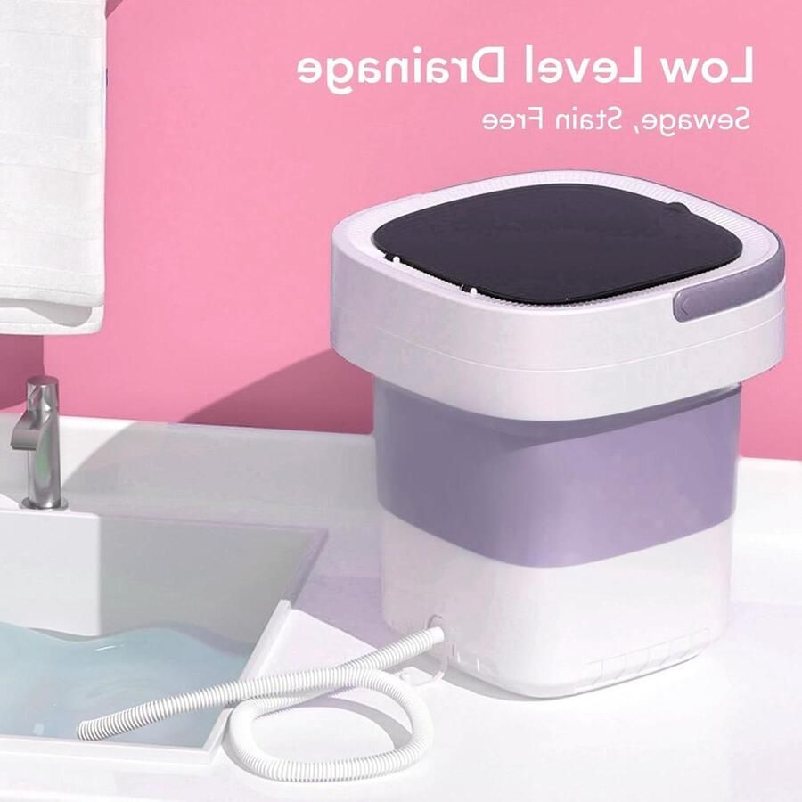 Draagbare Mini Wasmachine Opvouwbare Bucket Kleine Wasjes Draaien Volledig Automatisch Compact Formaat Paars