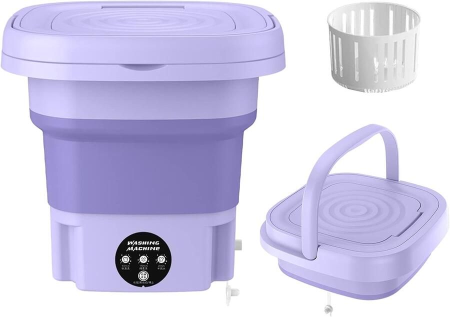 Draagbare Mini Wasmachine Opvouwbare Emmer Kleine Wasjes Energiebesparend 8 Liter Paars