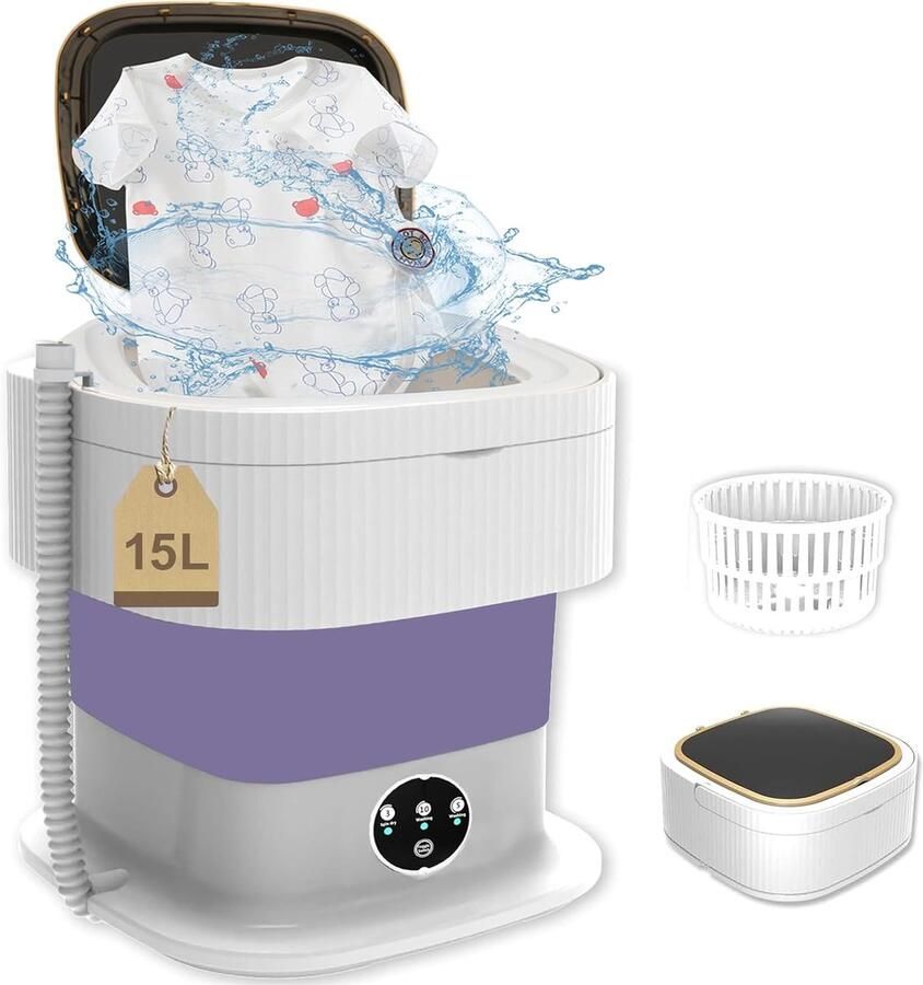 Draagbare Mini Wasmachine Opvouwbare Washer Reizen en Kamperen Ultrasone Dieptereiniging 15 Liter Wit