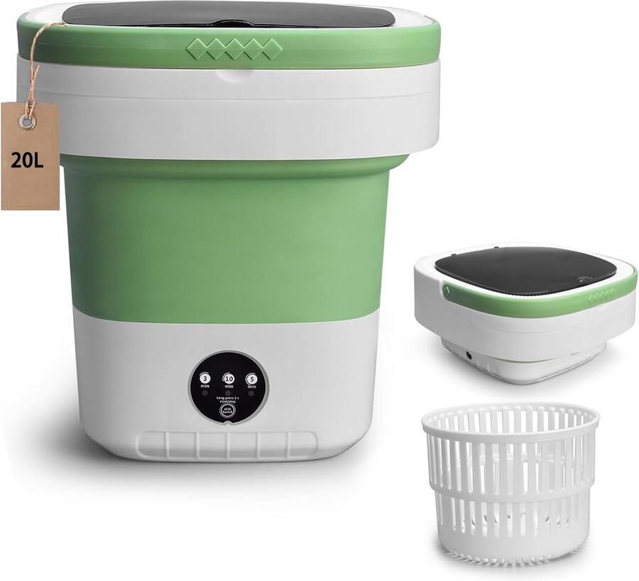 Draagbare Mini Wasmachine Opvouwbare Wasmachine Hygiënisch Wassen Met Spinmand 20 Liter Capaciteit Groen