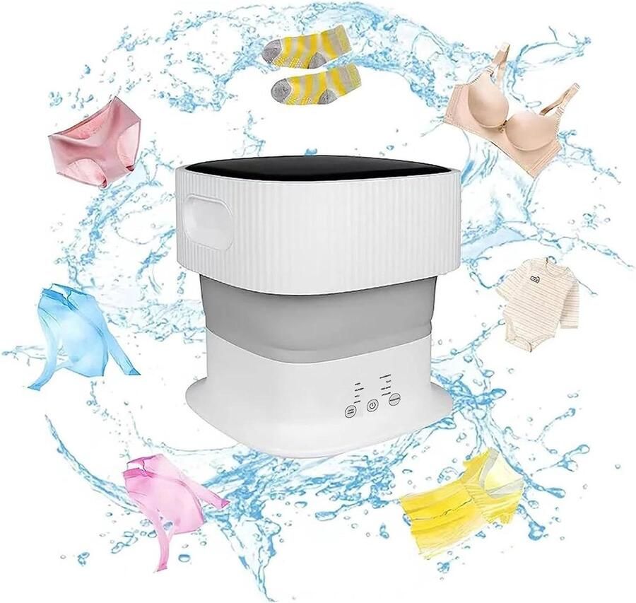 Draagbare Mini Wasmachine Opvouwbare Wasmachine Persoonlijk Wassen Met Blauw Licht 9L Capaciteit Zilver