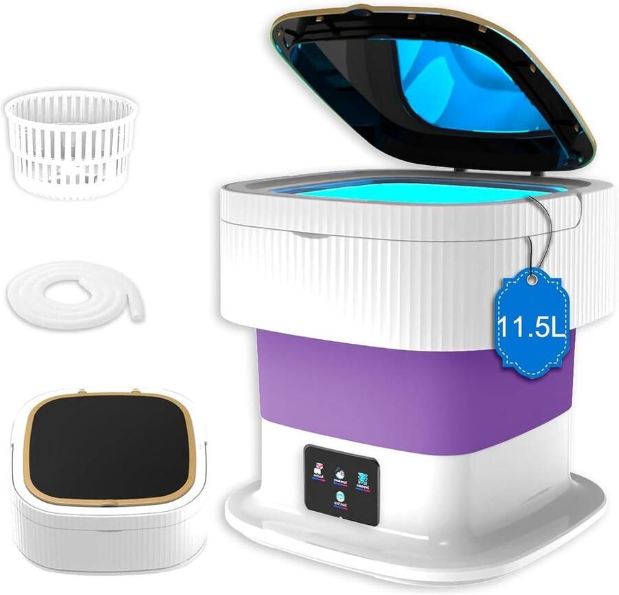 Draagbare Mini Wasmachine Opvouwbare Wasmachine Reizen en Thuis Diepe Reiniging Modi 11.5 Liter Capaciteit Wit
