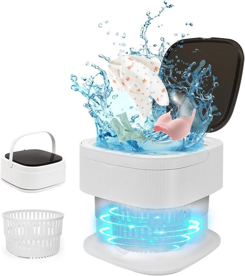 Draagbare Mini Wasmachine Reis Wasmachine Opvouwbaar Kleine Was Reinigen Met Afdruiprek 16 Liter Wit