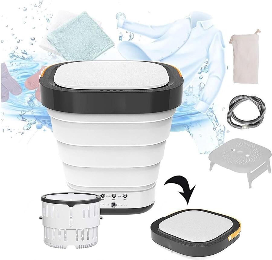 Draagbare Opvouwbare Wasmachine Mini Wasmachine Kamperen en Reizen Met Droogfunctie en UV 10L Capaciteit Wit