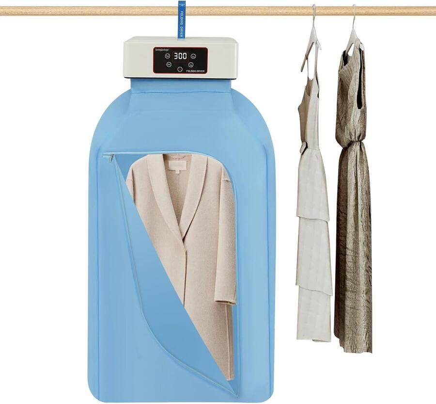 Draagbare Wasdroger Compacte Droger Snel Kleding Drogen Inclusief Droogzak 20x46x125 cm Wit Blauw