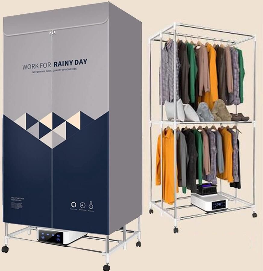 Draagbare Wasdroger Kleding Kast Snel Kleding Drogen Twee Laags Structuur Tot 30kg Grijs