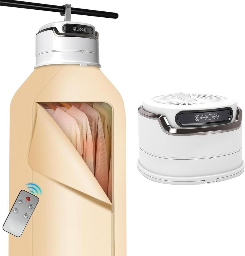 Draagbare Wasdroger – Mini Elektrische Opvouwbare Droogmachine Met Afstandsbediening En Droogtas – 360° Hetelucht Drogen Kledingdroger met 1-4 uur timer Met uv-sterilisatie en automatische uitschakeling Voor Reizen Camper Appartement En Huis