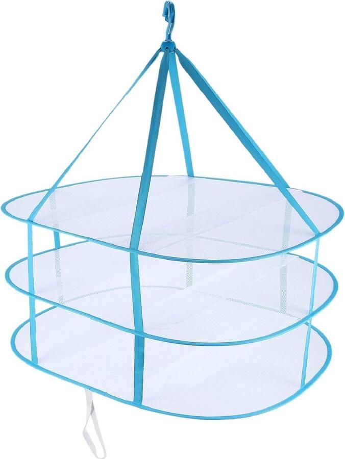 Draagbare Wasdroger Opvouwbaar Rek Kleding Drogen 3 Niveaus 77 x 62 cm Blauw