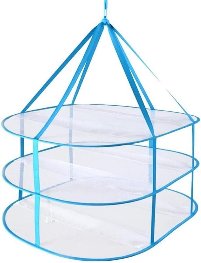 Draagbare Wasdroger Opvouwbaar Wasrek Kleding Drogen 3 Niveaus 77 x 62 cm Blauw