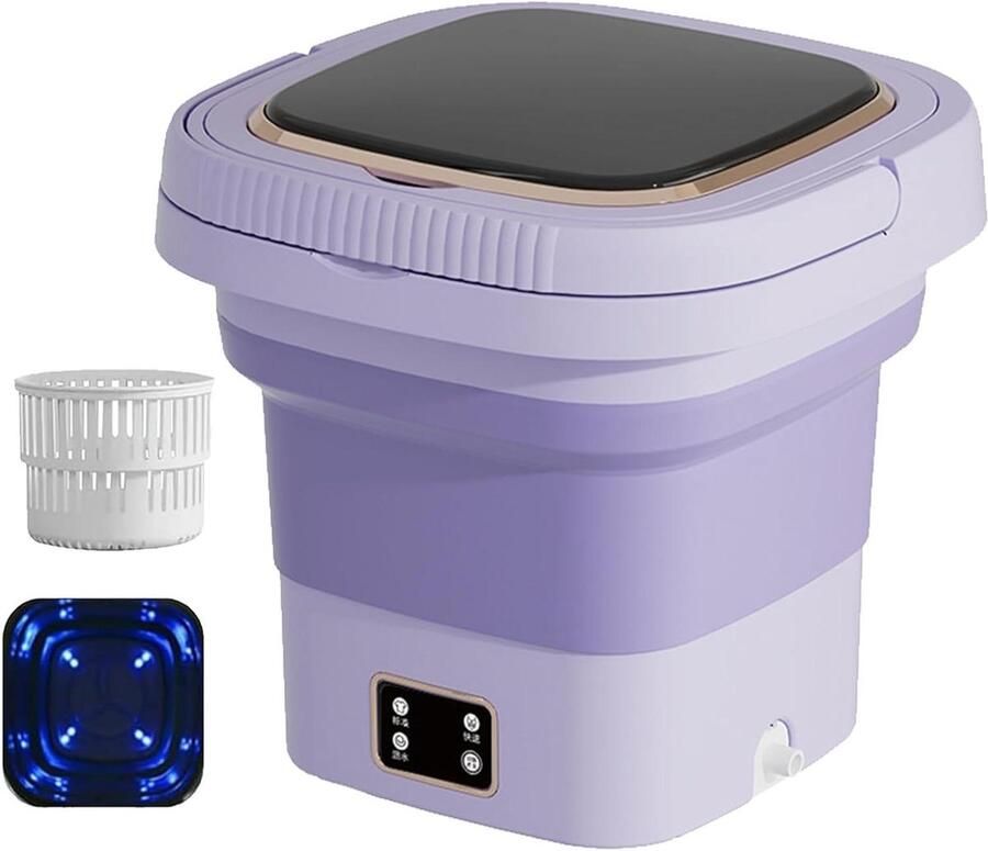 Draagbare Wasemmer Mini Wasmachine Opvouwbaar Hygiënisch Wassen Met Centrifugefunctie 9 Liter Melkachtig Wit