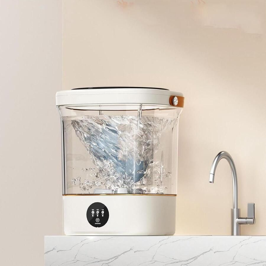 Draagbare Wasmachine Compacte Reiniger Textiel Kleine Wasjes Doen Opvouwbaar Reisontwerp 12L Capaciteit Wit